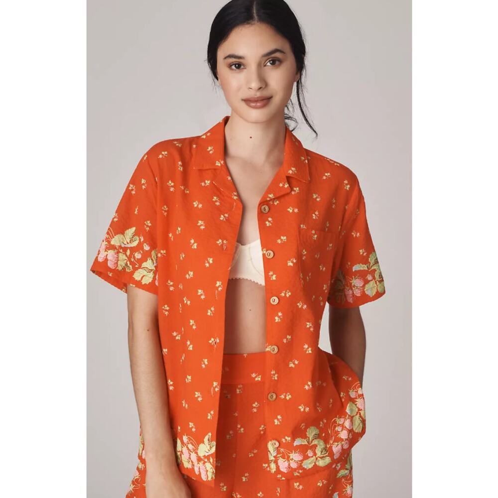 NWT Rachel Antonoff James Red Cotton Short Sleeve Shirt - Size Small